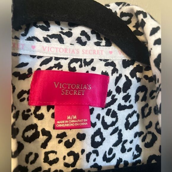 Victorias Secret Womens Medium Night Gown Leopard Drawstring Flannel Sleep Dress - Picture 10 of 16